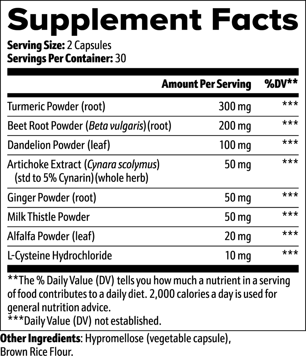 Liver supplement facts panel