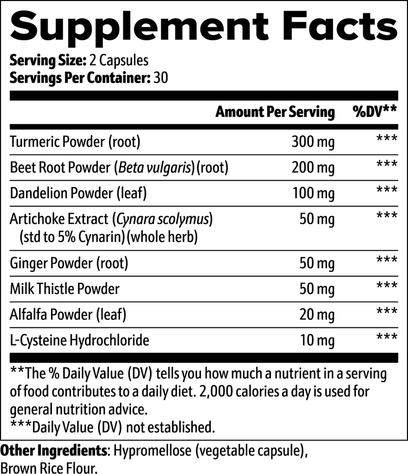 Liver supplement facts panel