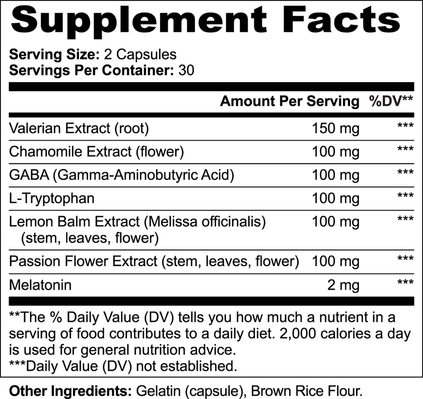 Sleep supplement facts panel