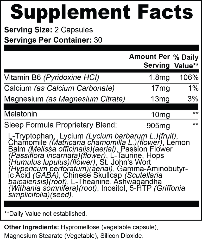 Deep supplement facts panel