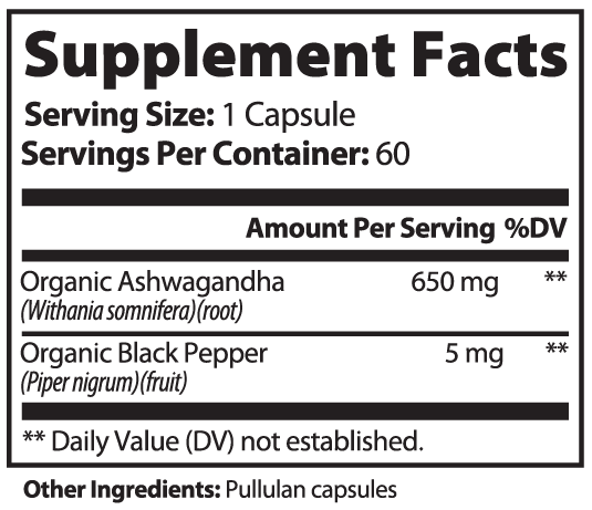 Ashwagandha supplement facts panel