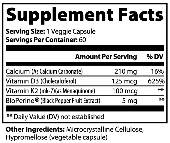 D3 + supplement facts panel