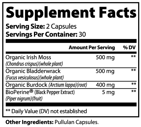 Sea Moss supplement facts panel