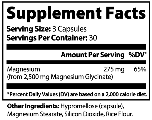 Magnesium supplement facts panel