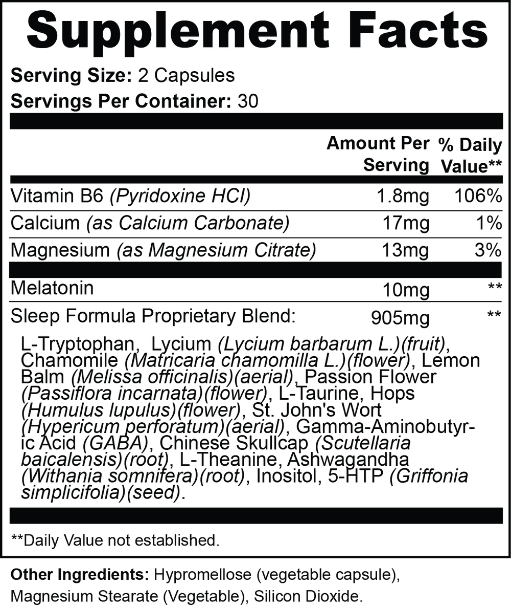 Deep supplement facts panel