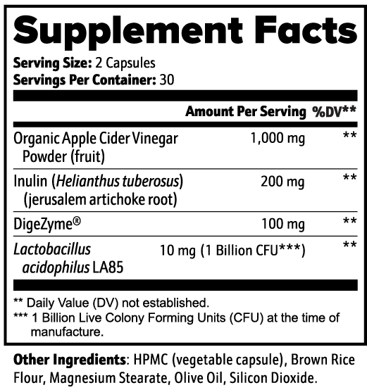 Gut supplement facts panel