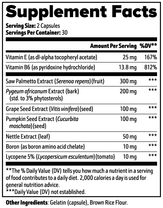 Prostate supplement facts panel