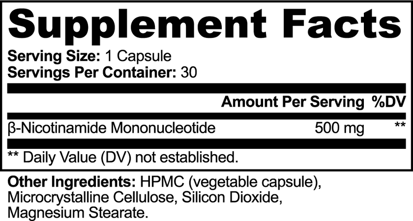 NMN supplement facts panel